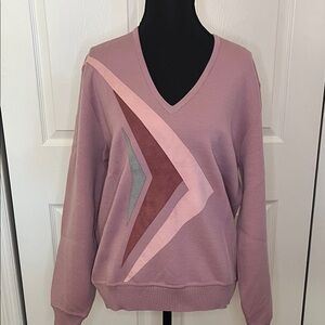 Vintage 80s 90s St. Croix Knits V-Neck Geometric Pink Wool Sweater Medium